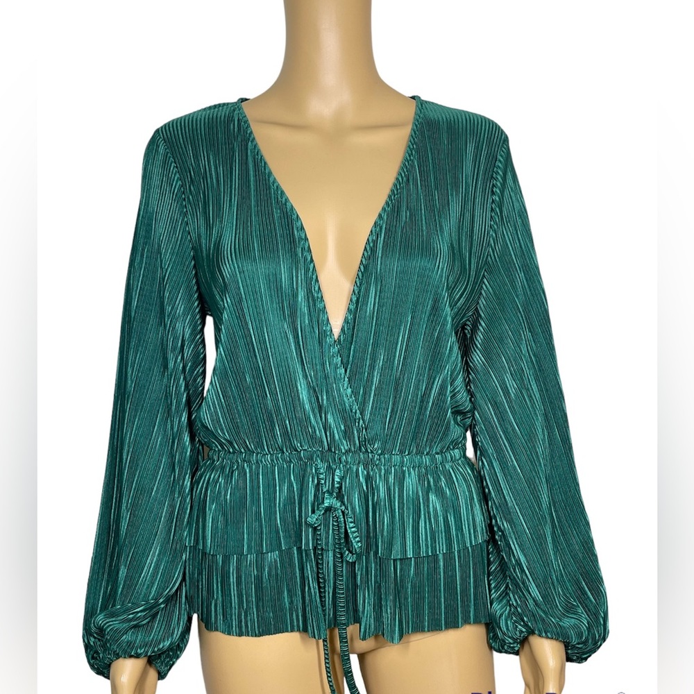 ZARA green pleated blouse size M